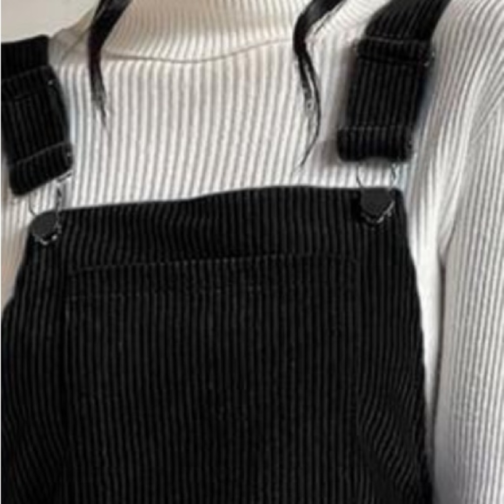 Classic Elegant Corduroy Solid Pocket Jumper Overall Dress Without Sweater BLACK - Picture 6 of 13